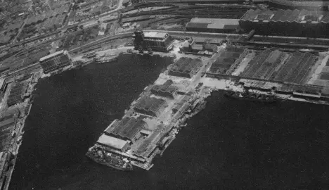 Aerial view of Marseille port 1945