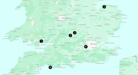 Map of 40th battalion locations in Southern England