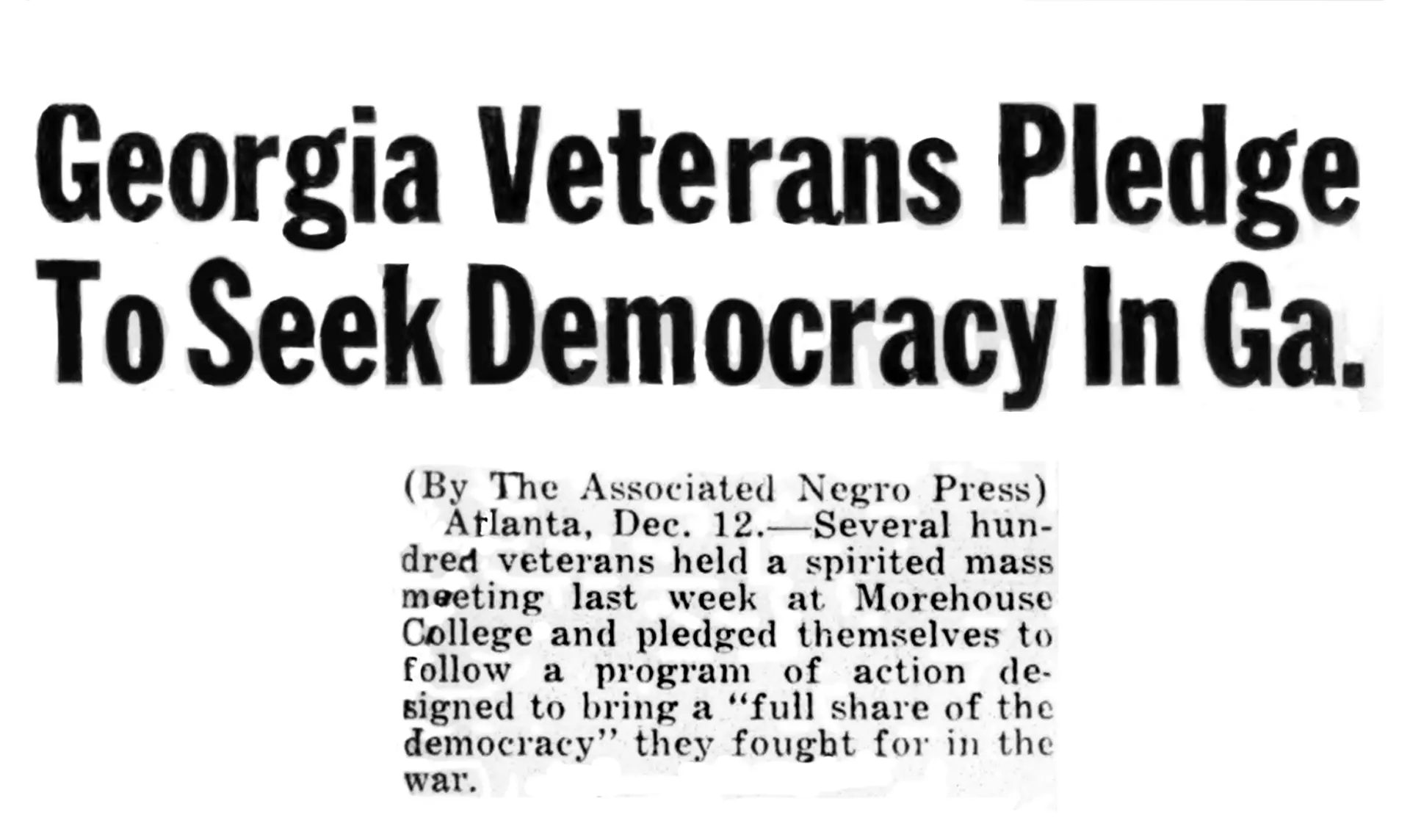 Black veterans organizing December 1945