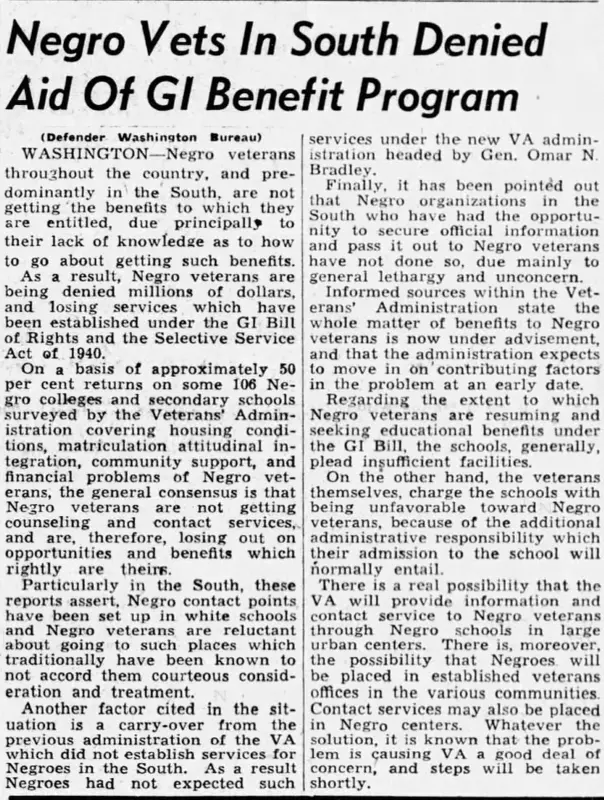 G.I. Bill discrimination article 1946