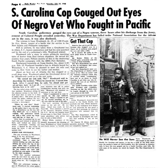 Sgt. Isaac Woodard attack article 1946